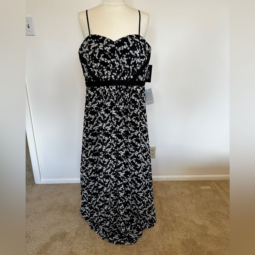 Adrianna Papell Black and White Strapless Spotted Maxi Dress
